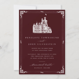 Convites Ilustração de Castelo Borda Borgonha Casamento