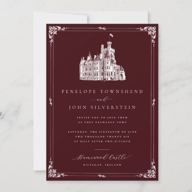 Convites Ilustração de Castelo Borda Borgonha Casamento (Frente)
