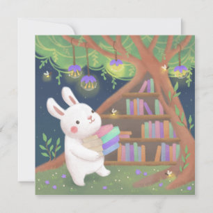 Convites Ilustração de Coelho Fã de Livros Fofa