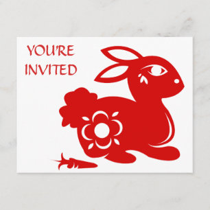 CONVITES ILUSTRAÇÃO DE COELHO ZODIÁTICO CHINÊS