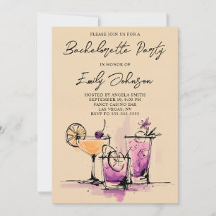 Convites Ilustração de Coquetéis Femininos para Despedida d