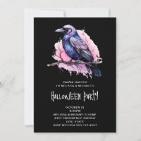Ilustração de Corvo Preto em um Galho de Halloween
