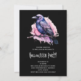 Convites Ilustração de Corvo Preto em um Galho de Halloween