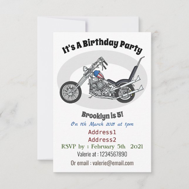 Convites Ilustração de desenho animado Chopper Motorcycle 1 (Frente)