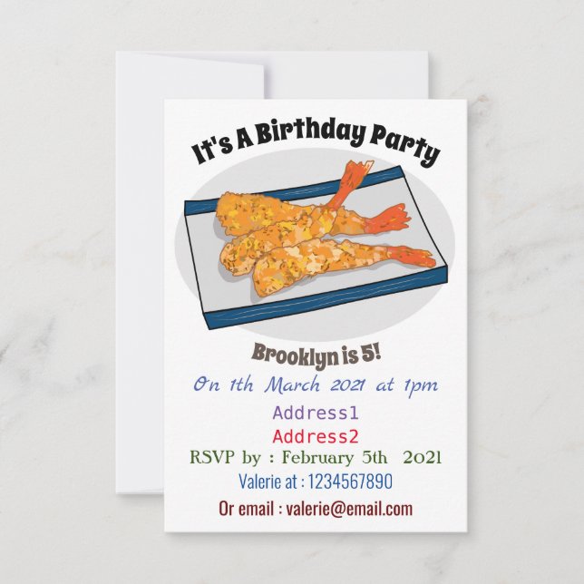 Convites Ilustração de desenho animado da tempura do Shrimp (Frente)