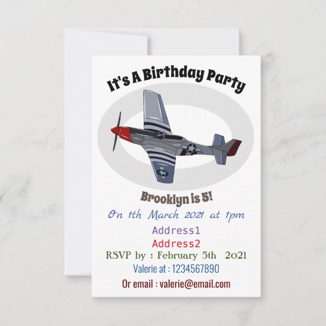 Convites Ilustração de desenho animado de bombardeiro (Frente)