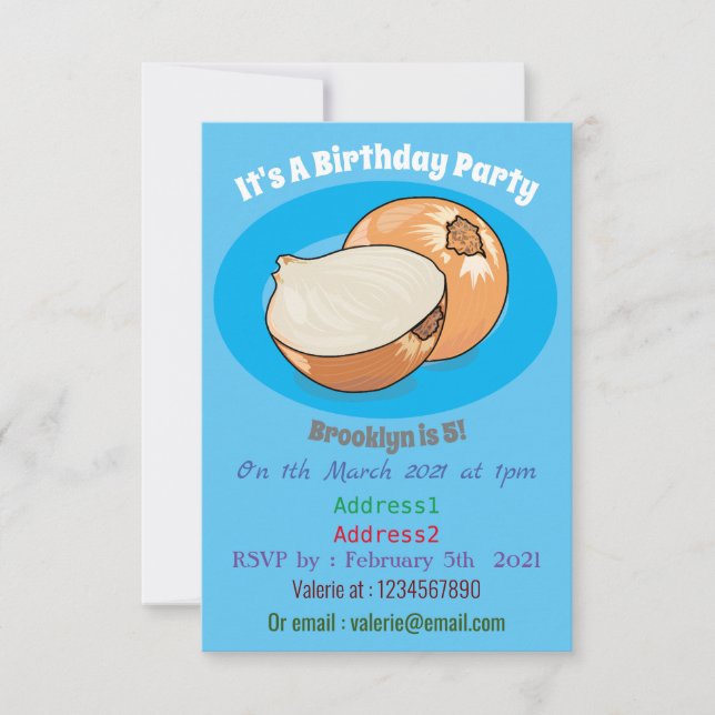 Convites Ilustração de desenho animado de cebola (Frente)