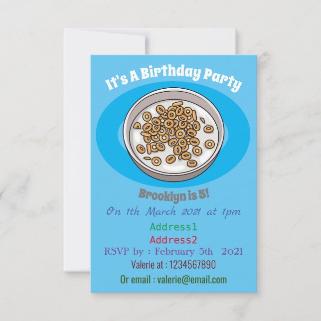 Convites Ilustração de desenho animado de cereais (Frente)