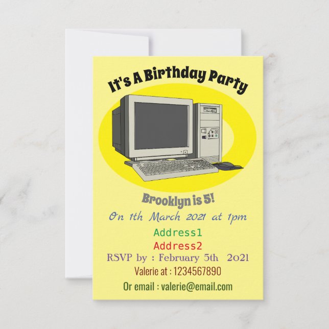 Convites Ilustração de desenho animado de computador (Frente)