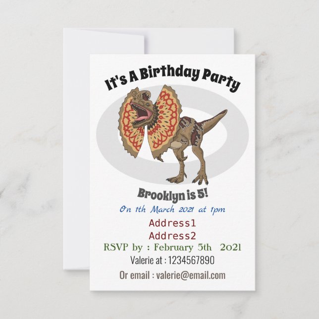 Convites Ilustração de desenho animado de Dilophosaurus (Frente)