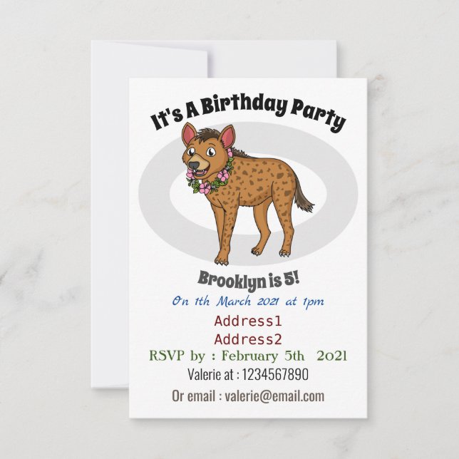 Convites Ilustração de desenho animado de Hyena e flores (Frente)