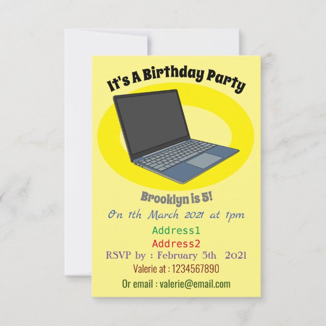 Convites ilustração de desenho animado de laptop (Frente)