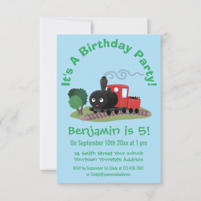 Convites Ilustração de desenho animado de locomotiva de com (Frente)