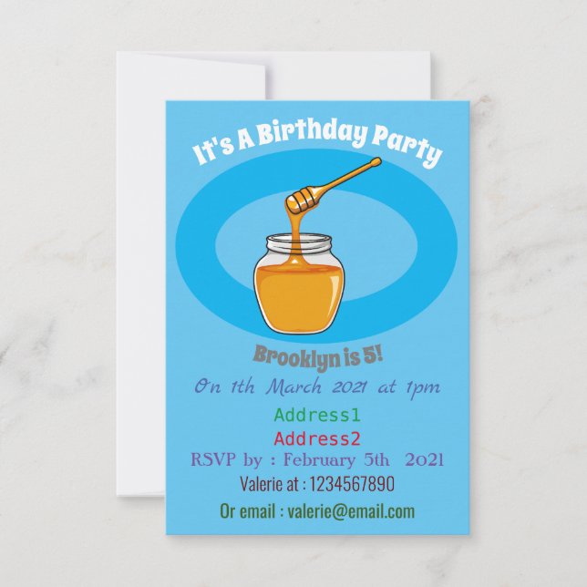 Convites Ilustração de desenho animado de mel (Frente)