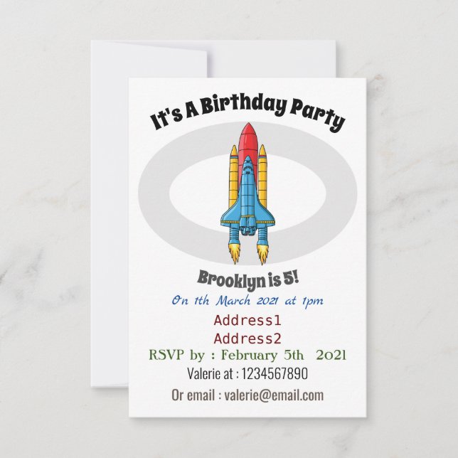 Convites Ilustração de desenho animado de navio-foguete (Frente)