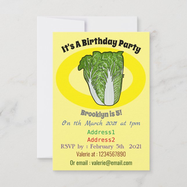 Convites Ilustração de desenho animado de repolho chinês (Frente)