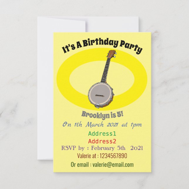 Convites Ilustração de desenho animado do Banjo (Frente)