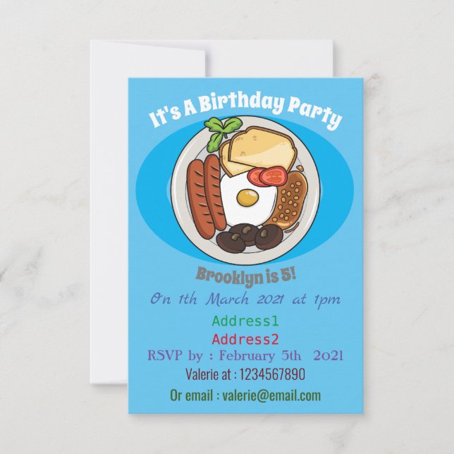 Convites Ilustração de desenho animado do café da manhã em  (Frente)