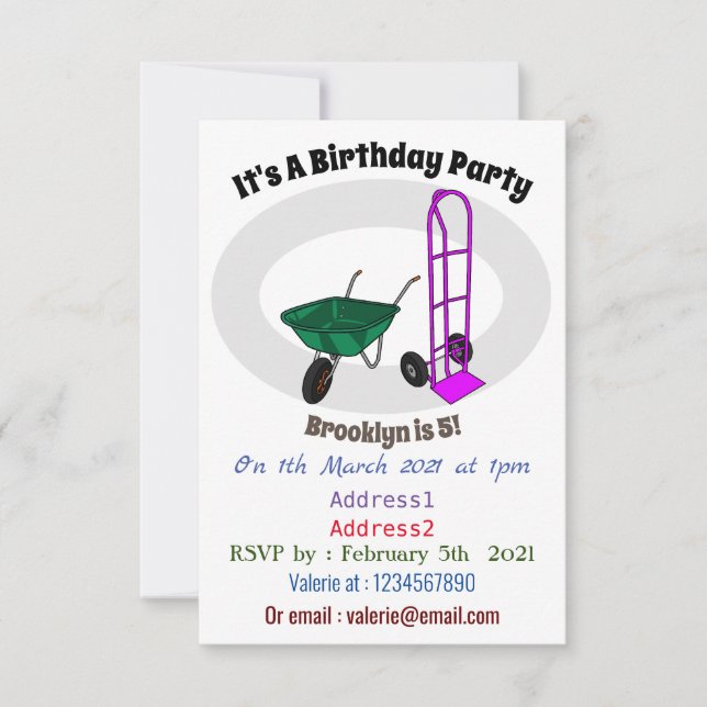 Convites Ilustração de desenho animado do carrinho de rodas (Frente)