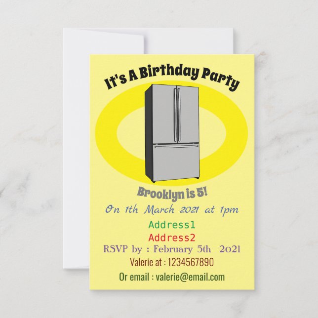 Convites Ilustração de desenho animado do frigorífico franc (Frente)