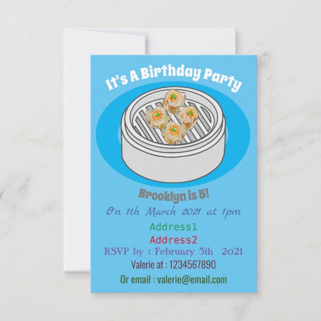 Convites Ilustração de desenho animado Shumai dim sum (Frente)