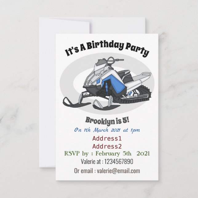 Convites Ilustração de desenho animado Snowmobile (Frente)