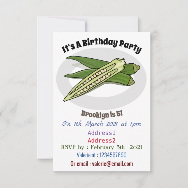 Convites Ilustração de desenho de Okra (Frente)