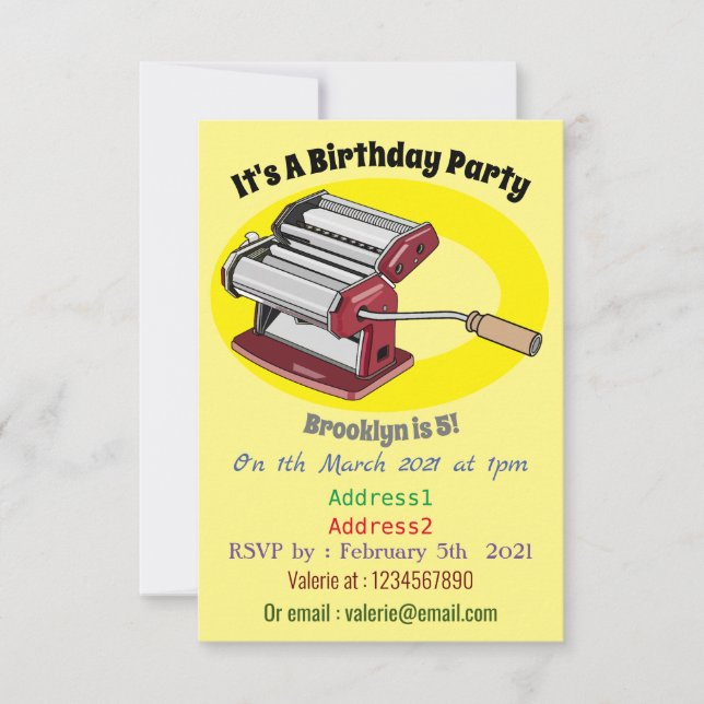 Convites Ilustração de desenho do fabricante de massas (Frente)