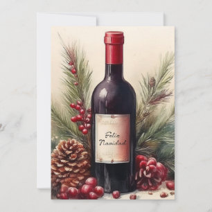 Convites Ilustração de Feliz Navidad em garrafa de vinho