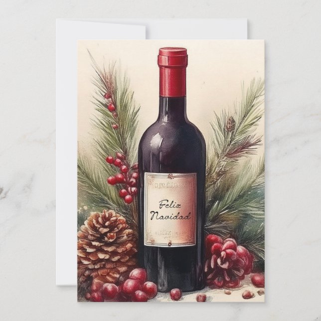 Convites Ilustração de Feliz Navidad em garrafa de vinho (Frente)