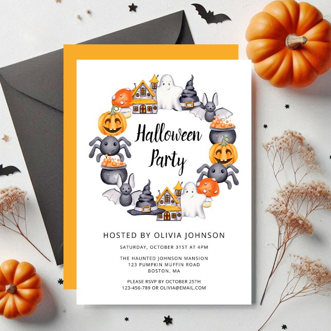 Convites Ilustração de festa feliz de Halloween fofa (Cute Happy Halloween Illustration Party Invitation)