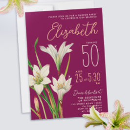 Convites Ilustração de Flores de Lírio Branco Burgundy Eleg
