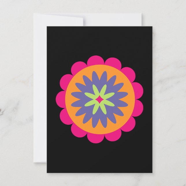 Convites ilustração de formas florais laranja e rosa (Frente)