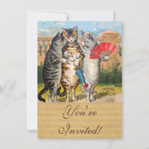 Convites Ilustração de Ganso Mãe de Três Pequenos Gatinhos