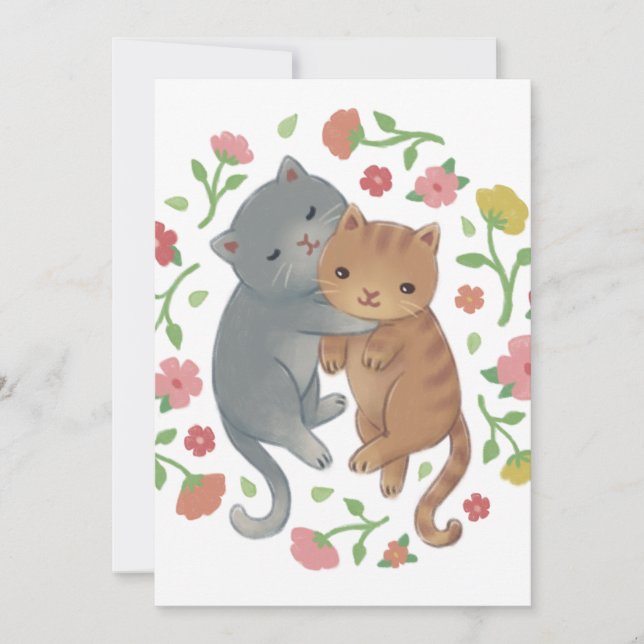 Convites Ilustração de Gatos e Flores de primavera (Frente)