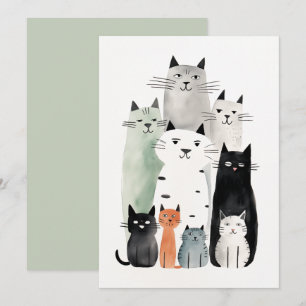 Convites Ilustração de Gouache de Cats e Amigos