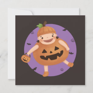 Convites Ilustração de Halloween: Menina de Abóbora