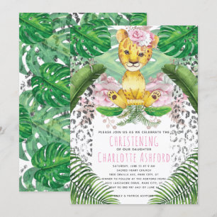 Convites Ilustração de Leoa Safari Batizado