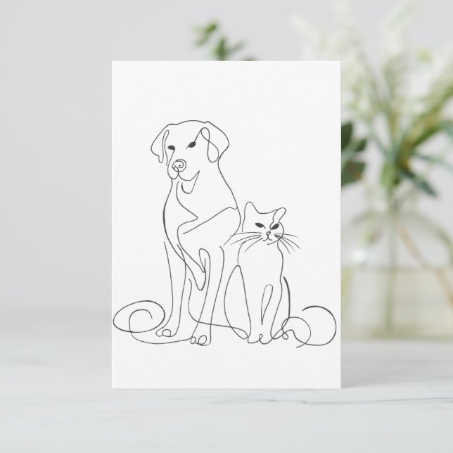 Convites Ilustração de Linha de Cachorro e Gato Pintada à M (Em pé/Frente)