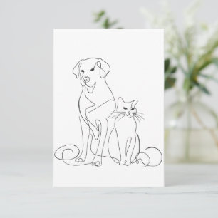 Convites Ilustração de Linha de Cachorro e Gato Pintada à M