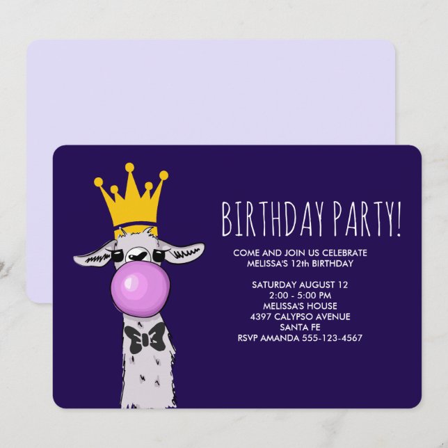 Convites Ilustração de Llama Engraçada de Aniversário (Frente/Verso)