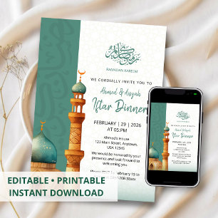 Convites Ilustração de Mesquita em Aquarela para Jantar de