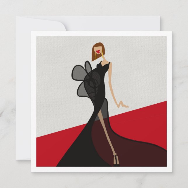 Convites Ilustração de moda de senhora no tapete vermelho (Frente)