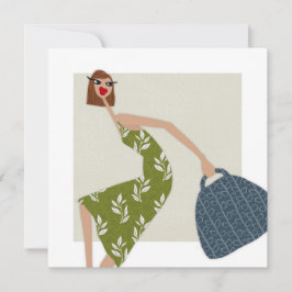 Convites Ilustração de Moda de Vestido Verde de Chic