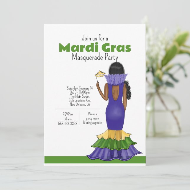 Convites Ilustração de Moda Mardi Gras - Partido (Em pé/Frente)