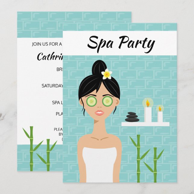 Convites Ilustração de Mulher em Spa Dia de Spa Chá de Noiv (Frente/Verso)