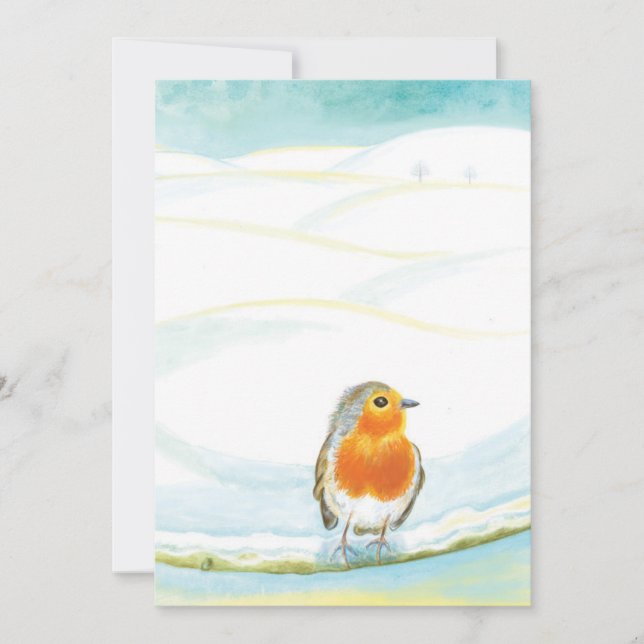 Convites Ilustração de paisagem de inverno branco com robin (Frente)