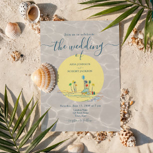 Convites Ilustração de Praia Casamento de Verão