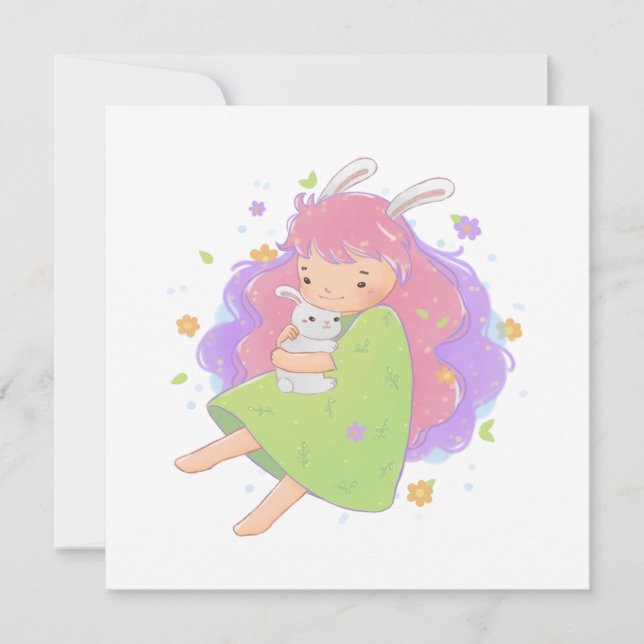Convites Ilustração de primavera Bunny Girl (Frente)