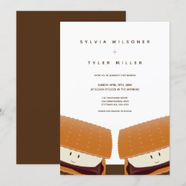 Convites Ilustração de S'more Casamento Branco Marrom Verti